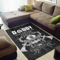 Black and white Viking Dad rug with bearded Odin figure, runes, and DADDY lettering