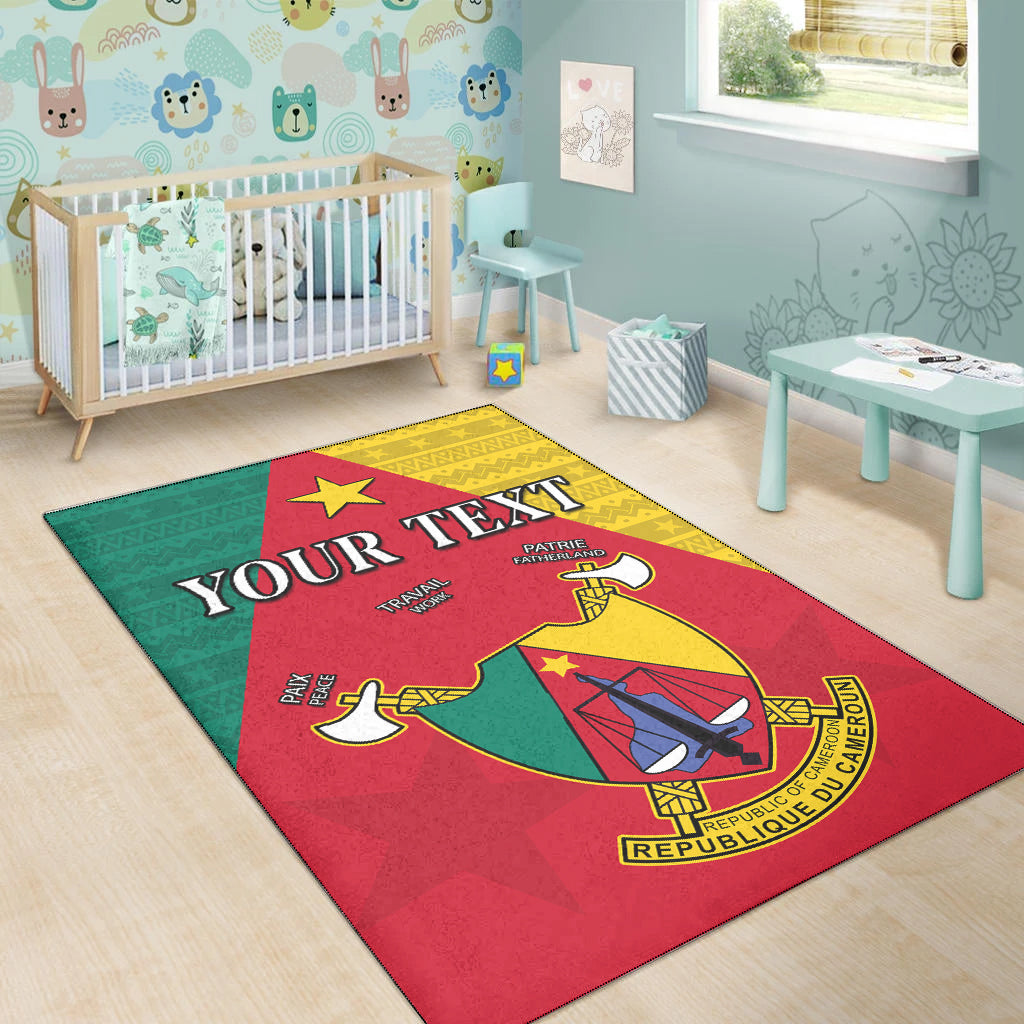Cameroon area rug in red, green and yellow with 'YOUR TEXT' and national emblem