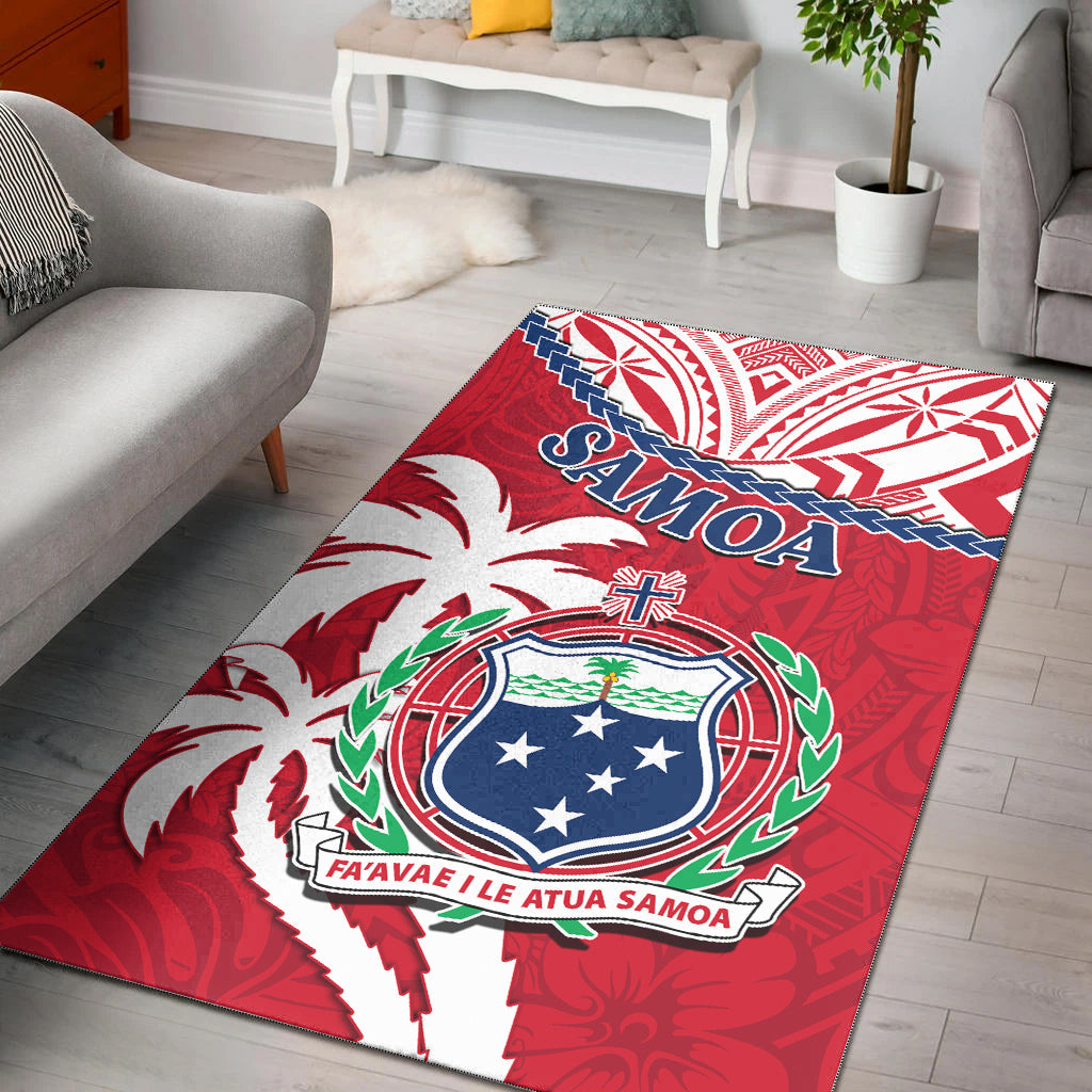 Samoa Area Rug Samoan Coat Of Arms With Coconut Red Style - Wonder Print Shop