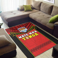 Red Tonga rugby area rug with black border, yellow edge, 'TONGA' text and crest