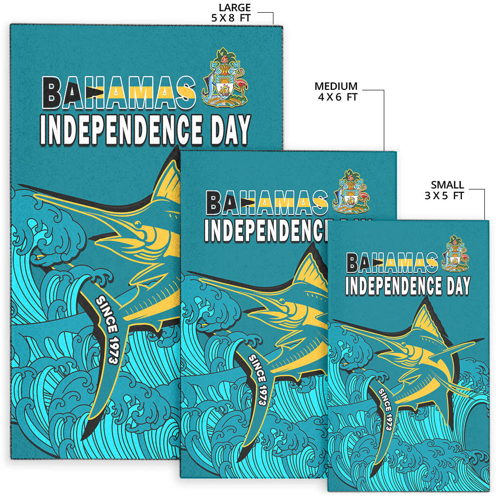 Bahamas Independence Day area rug sizes: large 5x8, medium 4x6, small 3x5