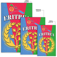 Eritrea area rug sizes shown: large 5x8 ft, medium 4x6 ft, small 3x5 ft with emblem