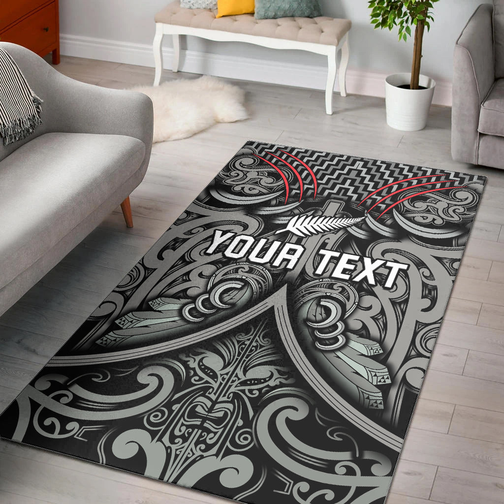 Custom Personalised New Zealand Silver Fern Rugby Area Rug All Black NZ Maori Pattern LT13 - Wonder Print Shop