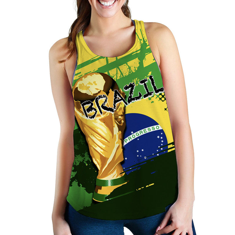 Women’s graphic tank top, yellow-green with racerback straps and scoop neck