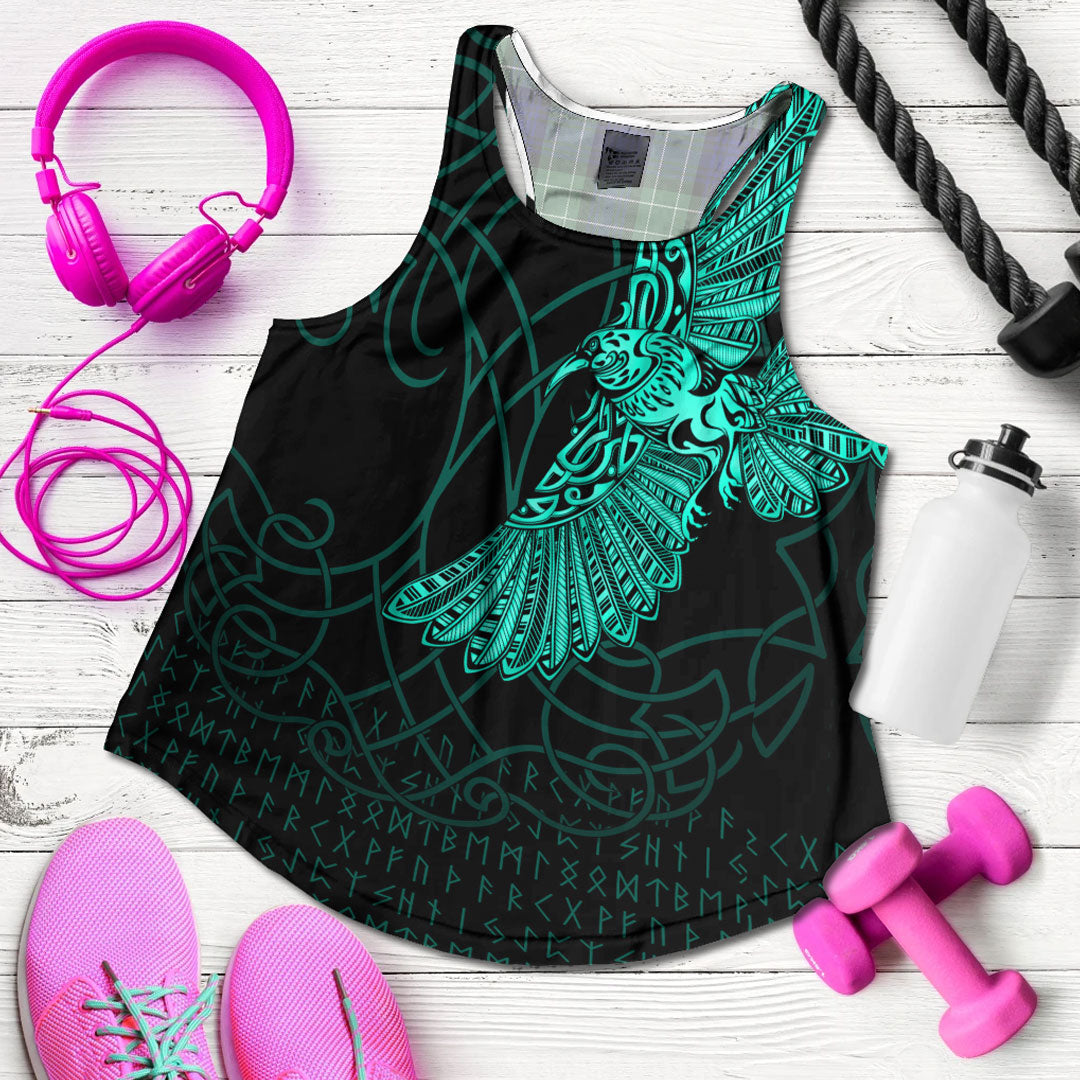 viking-clothing-viking-odins-raven-tattoo-cyan-version-womens-racerback-tank