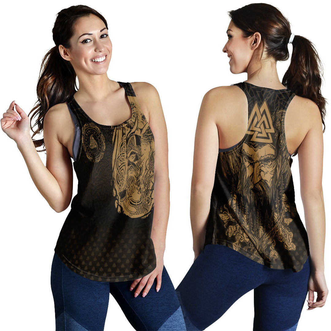 viking-clothing-viking-odin-raven-tattoo-style-gold-version-womens-racerback-tank