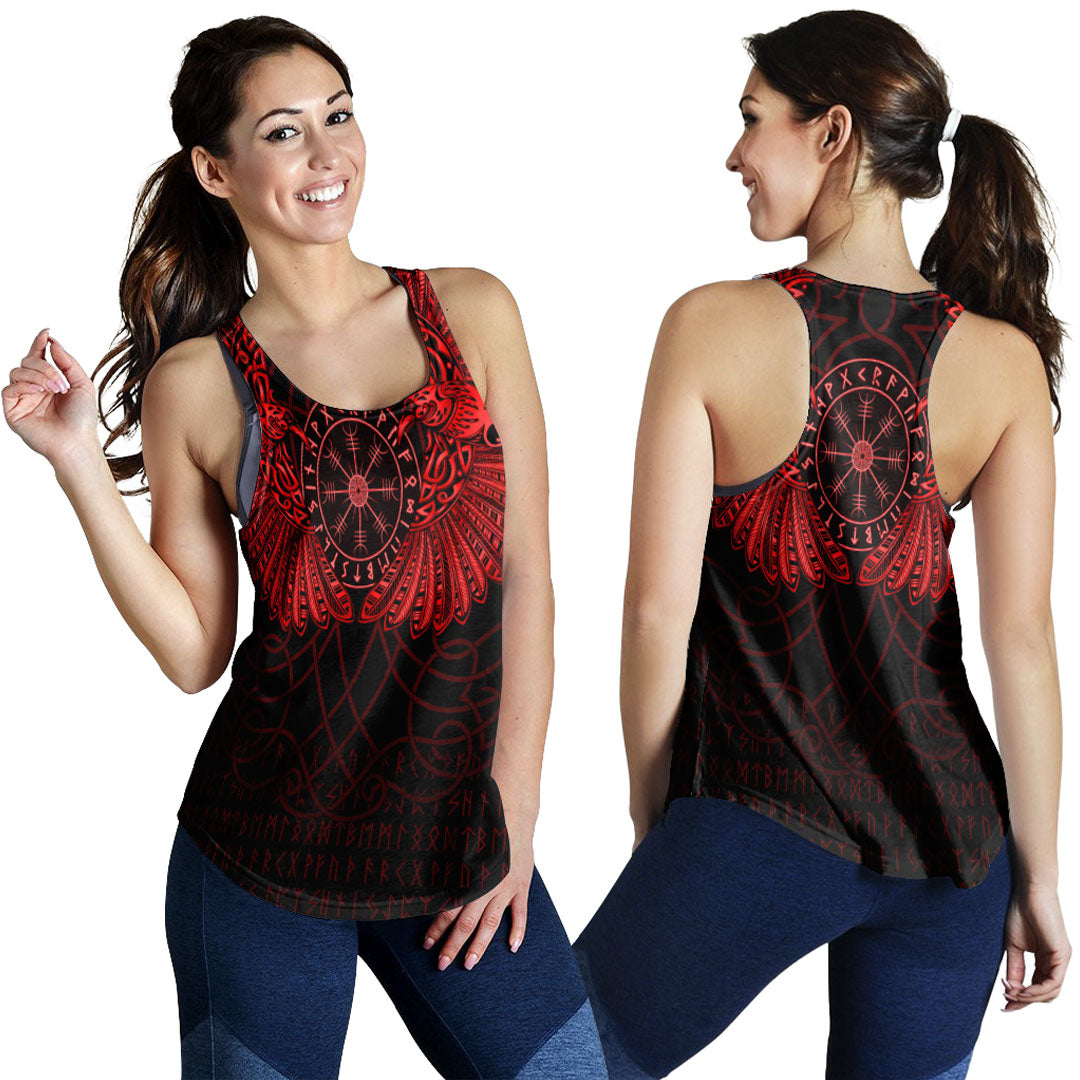 viking-clothing-viking-odins-celtic-two-ravens-red-version-womens-racerback-tank