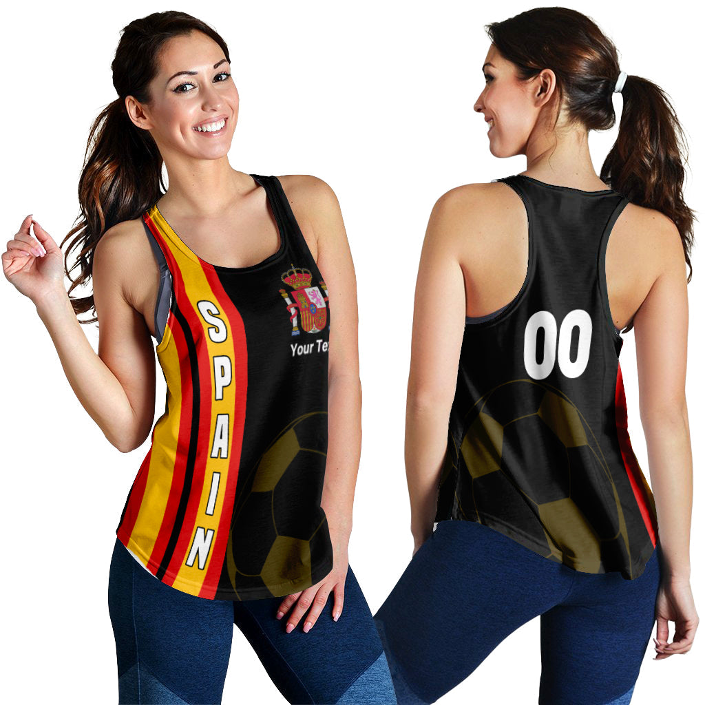 Black Spain football women’s tank top: SPAN stripe, crest, 'Your Text' print