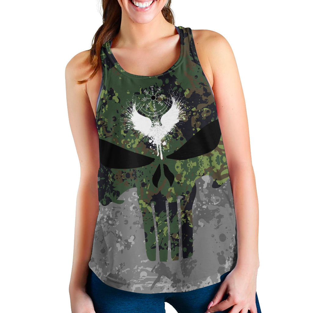 Viking Viking Skull Punisher Style Camo Women's Racerback Tank RLT12 - Wonder Print Shop