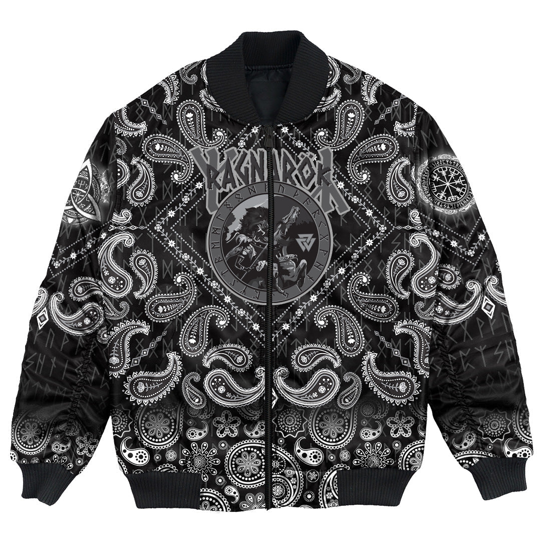 Viking Bomber Jacket Ragnarok Battle Of The God Odin With The Wolf Fenrir with Bandana Paisley Style RLT12 - Wonder Print Shop