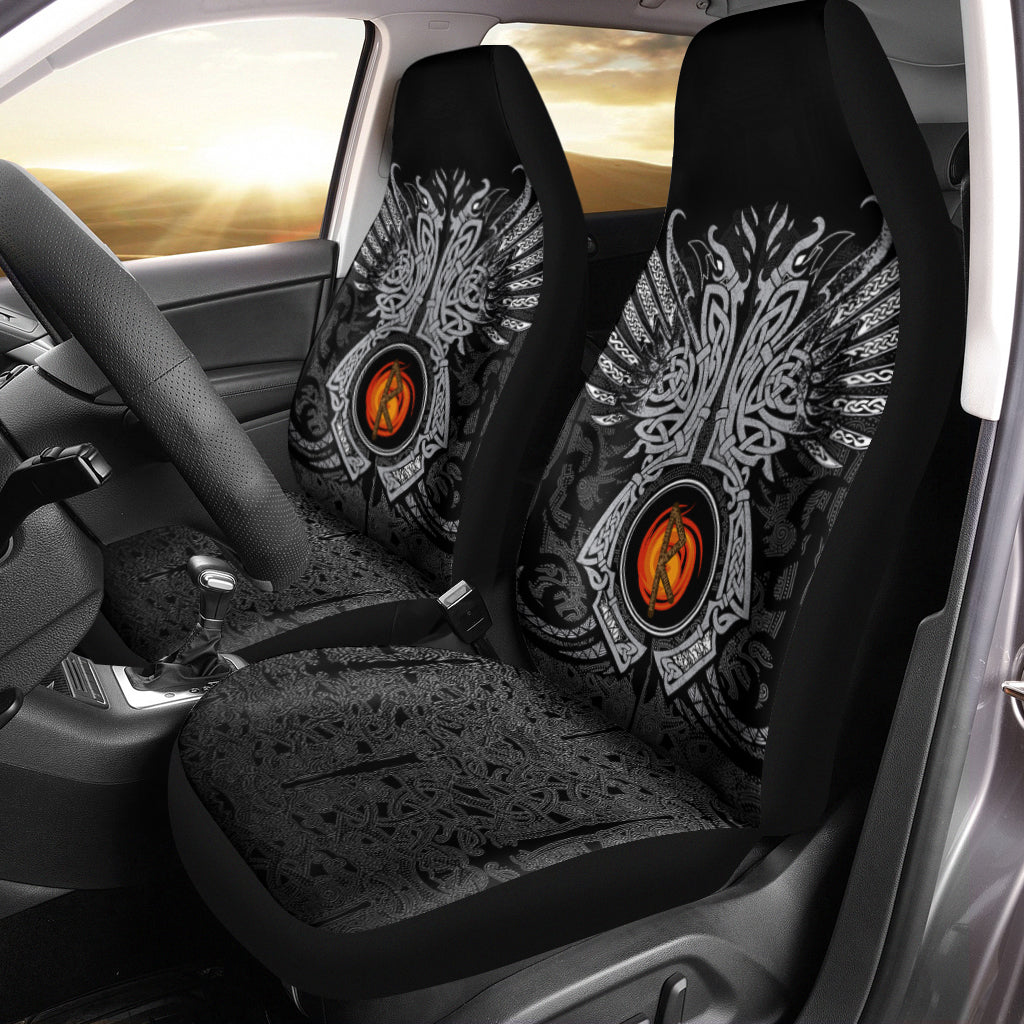 Viking Car Seat Covers Raido Rune, Raven Tattoo RLT12 - Wonder Print Shop