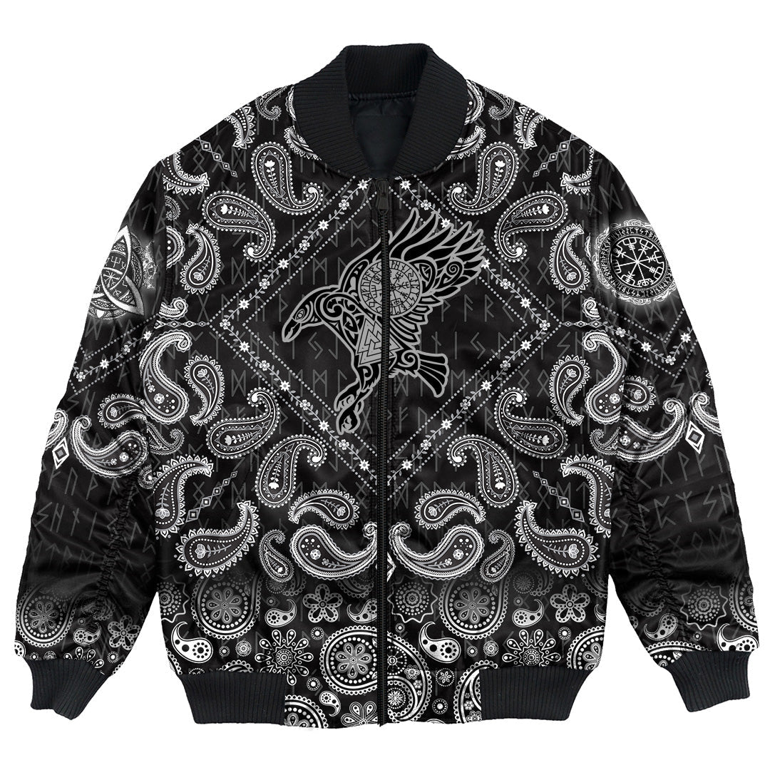 Viking Bomber Jacket Raven of Odin with Bandana Paisley Style RLT12 - Wonder Print Shop