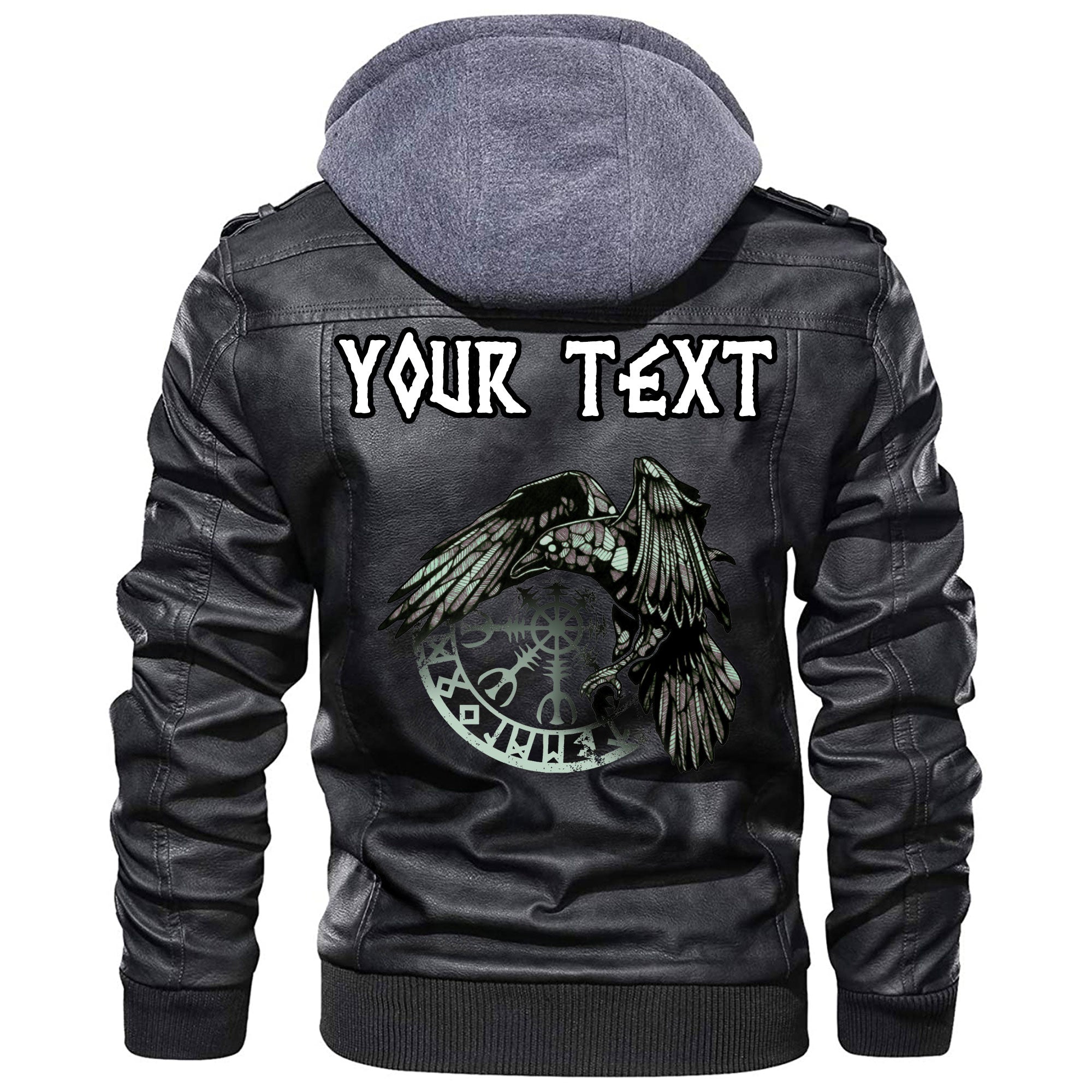 (Custom) Wonder Print Shop - Raven And Vegvisir Leather Jacket RLT12 - Wonder Print Shop