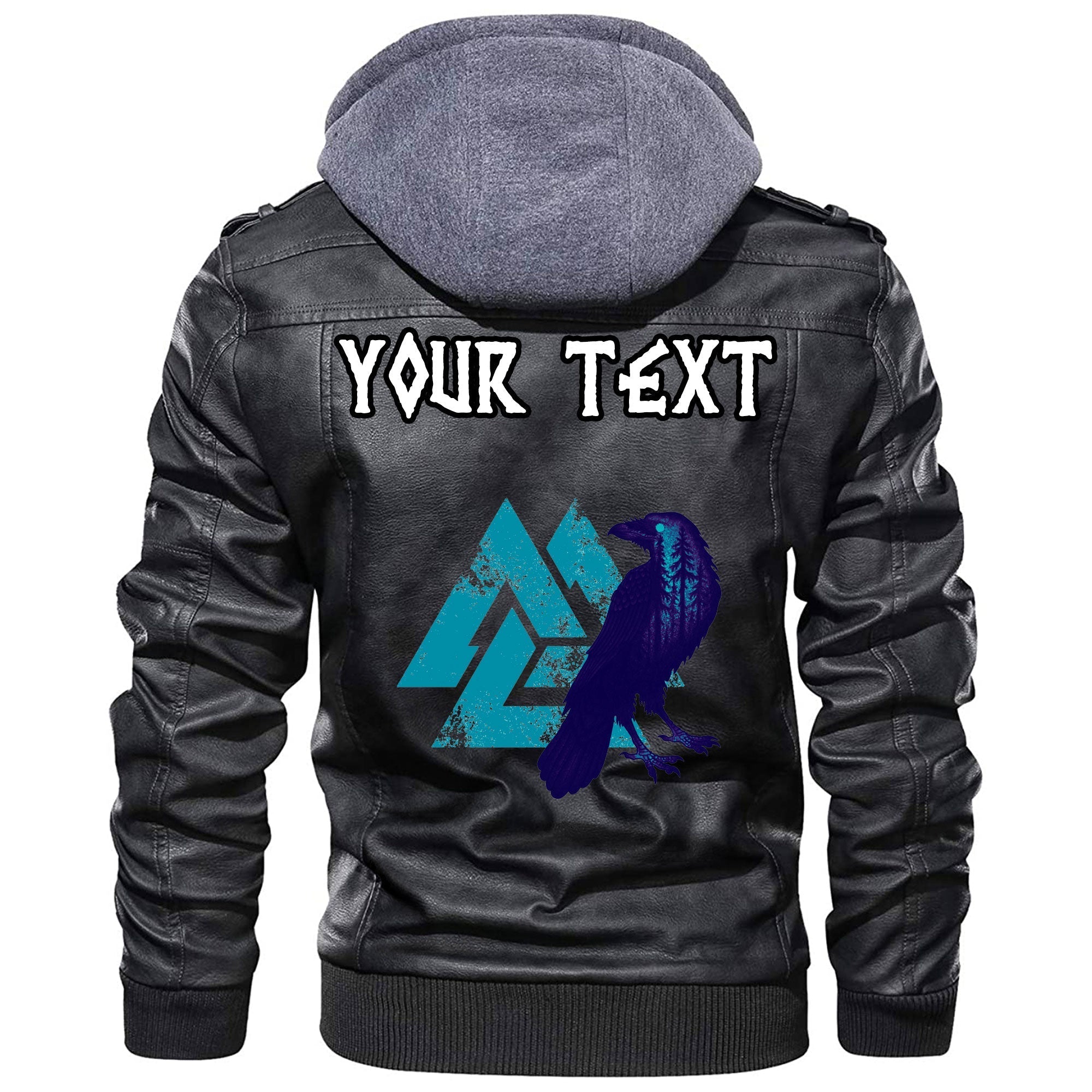 (Custom) Wonder Print Shop - Raven Skull And Valknut Symbol Leather Jacket RLT12 - Wonder Print Shop