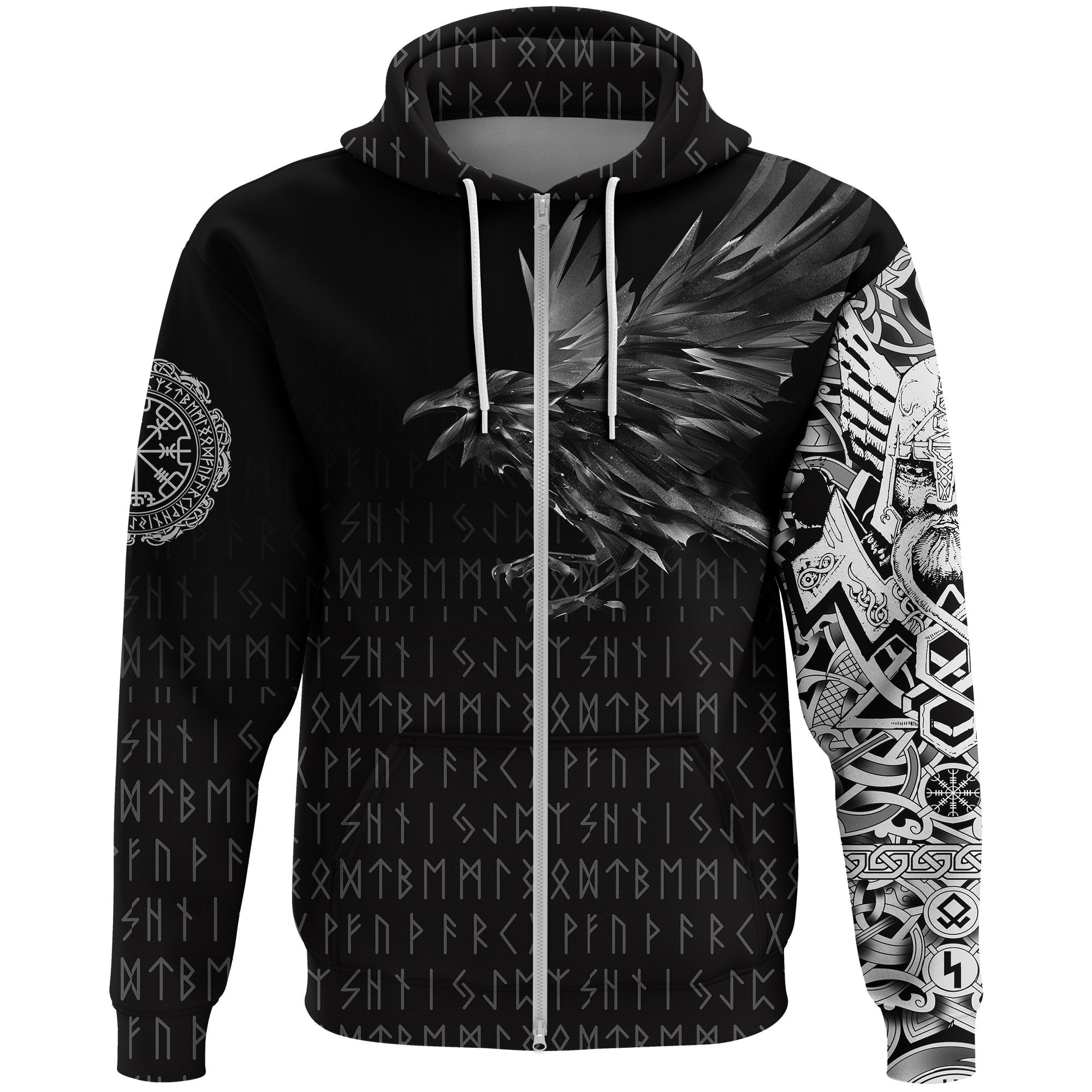 Viking Zip Hoodie - The Raven Of Odin Rune RLT12 - Wonder Print Shop