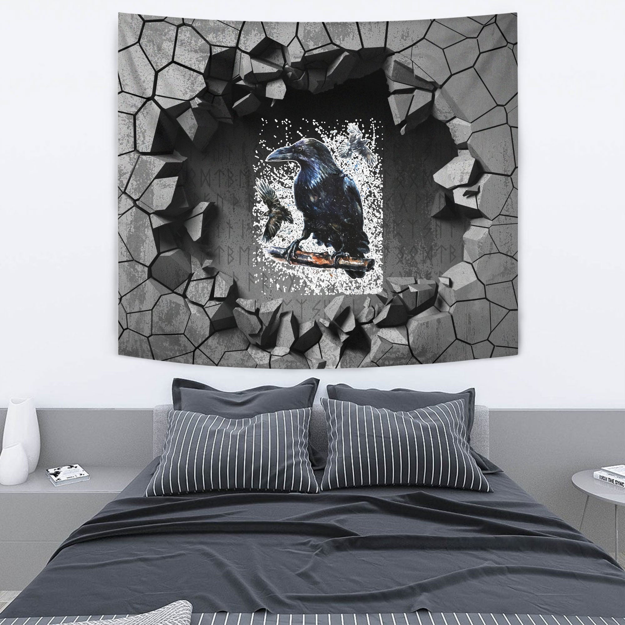 viking-tapestry-raven-with-open-wings-against-sacred-sign-of-vikings-tapestry