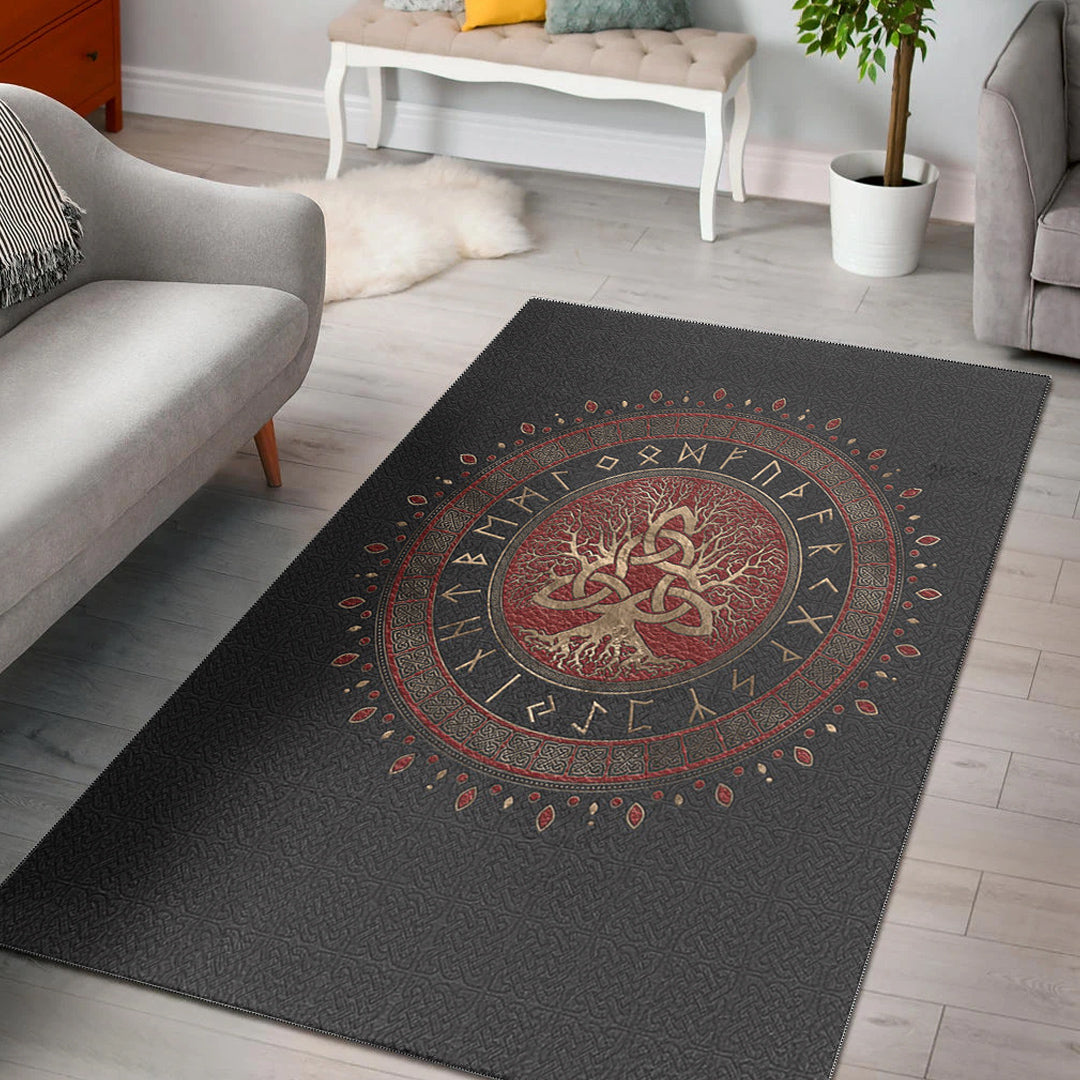 Viking Area Rug Tree Of Life with Triquetra Area Rug RLT12 - Wonder Print Shop