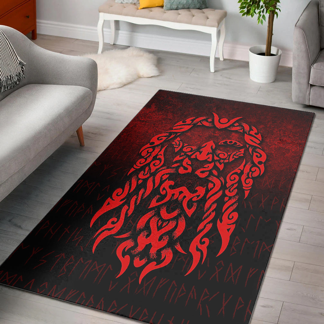 Viking Area Rug Viking God Odin Allfather In Asgard Raven God Red Version Area Rug RLT12 - Wonder Print Shop