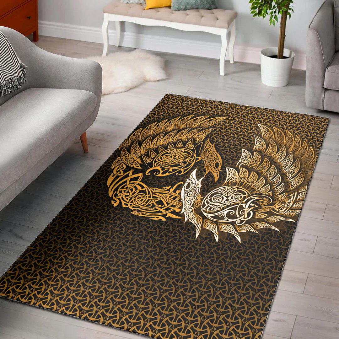 Viking Area Rug Ragnarok Huginn Muninn Gold Version Area Rug RLT12 - Wonder Print Shop