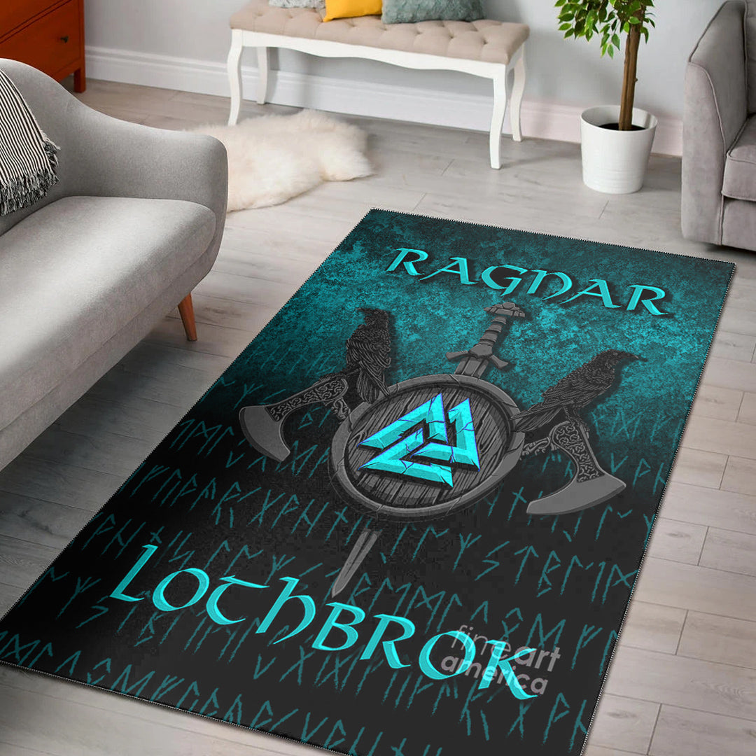 Viking Area Rug Ragnar Lothbrok Ragnar Lodbrok Viking Warrior Cyan Version Area Rug RLT12 - Wonder Print Shop