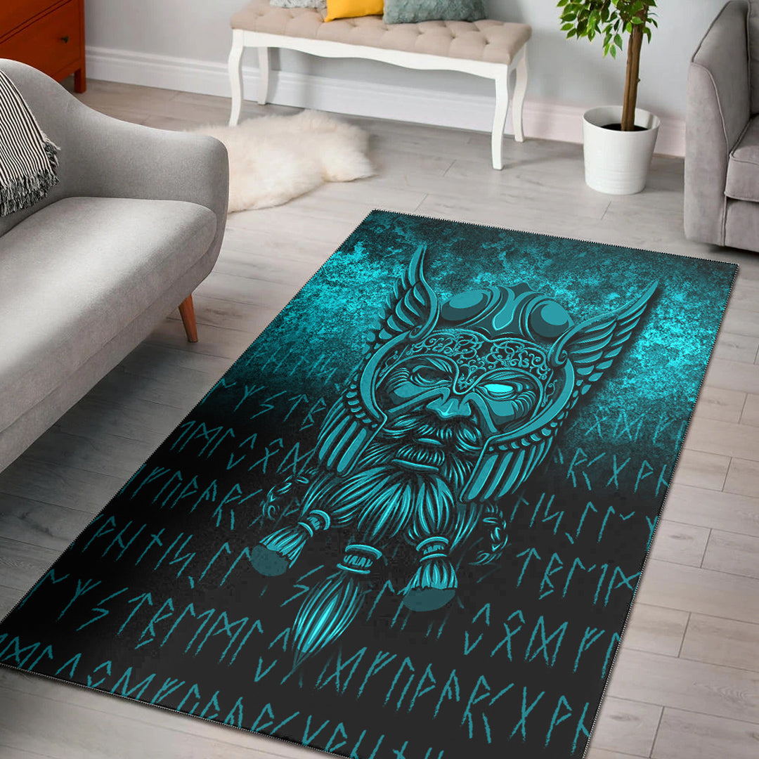 Viking Area Rug Viking Odin Allfather In Asgard Cyan Version Area Rug RLT12 - Wonder Print Shop