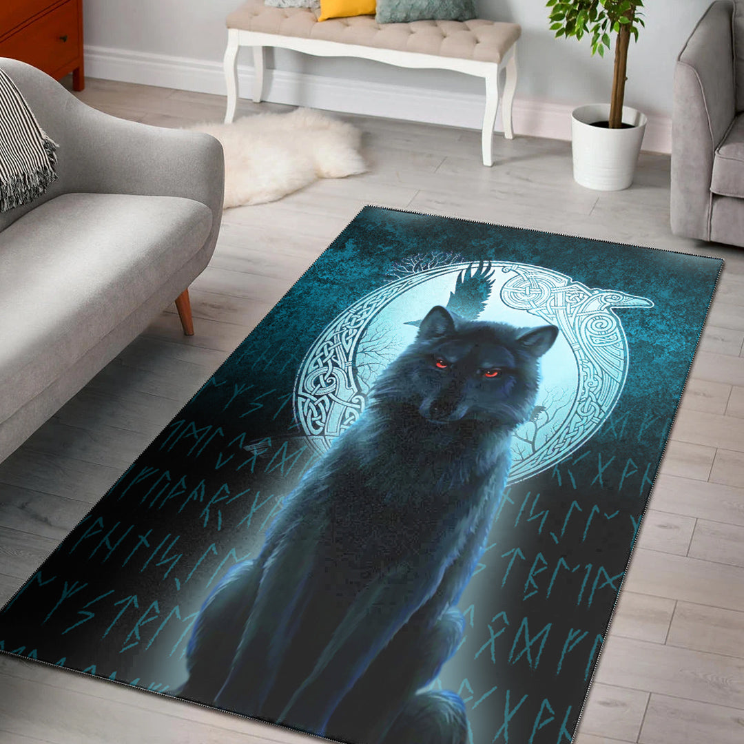 Viking Area Rug Fenrir Viking Wolf Cyan Version Area Rug RLT12 - Wonder Print Shop