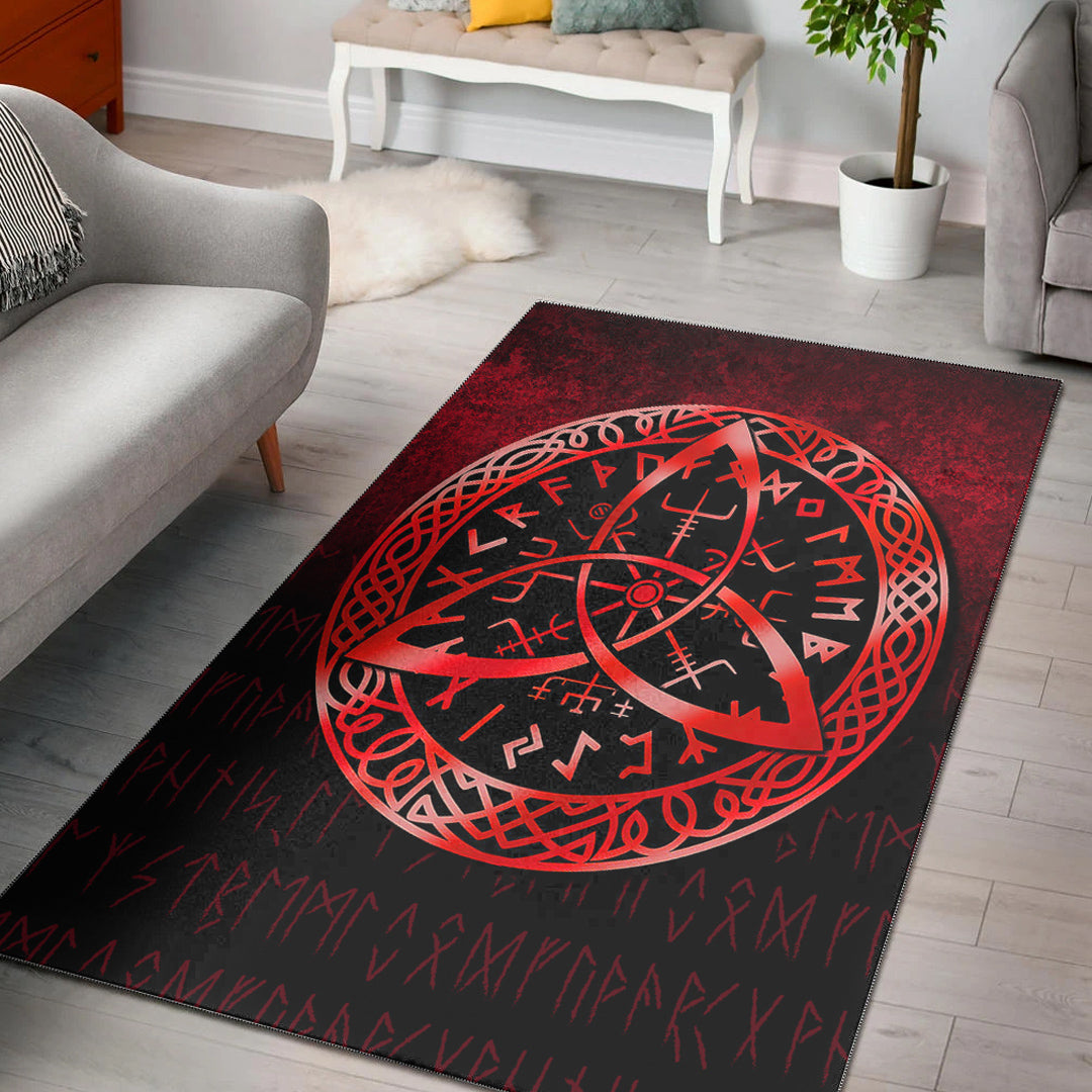 Viking Area Rug Vegvisir Nordic Viking Rune Red Version Area Rug RLT12 - Wonder Print Shop