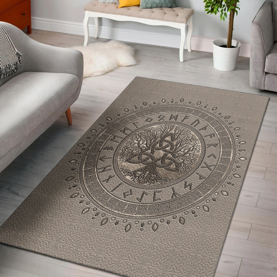 Viking Area Rug Tree Of Life with Triquetra Beige Area Rug RLT12 - Wonder Print Shop