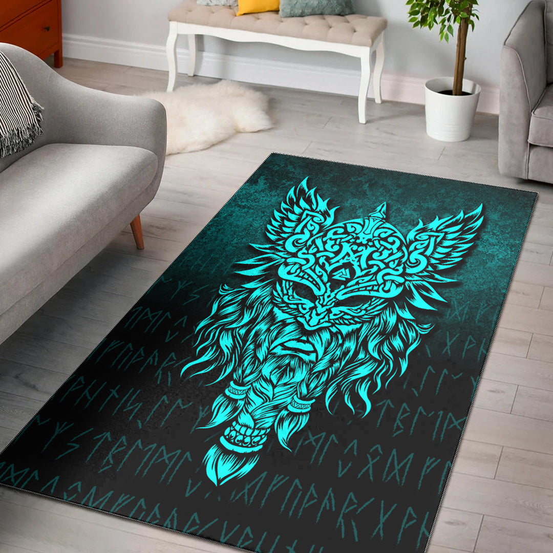 Viking Area Rug Odin The Allfather Asgard God and Chief Of Aesir Cyan Version Area Rug RLT12 - Wonder Print Shop