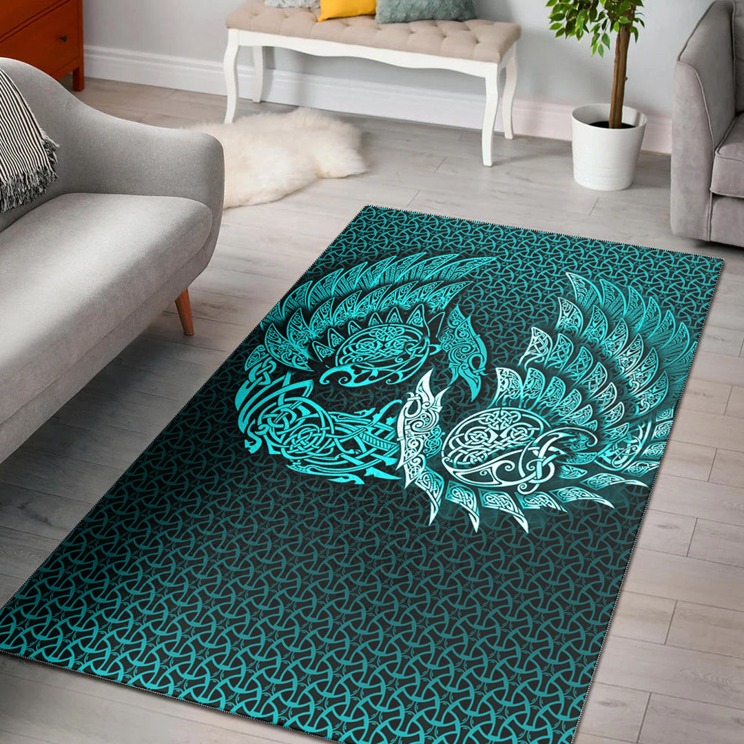 Viking Area Rug Ragnarok Huginn Muninn Cyan Version Area Rug RLT12 - Wonder Print Shop