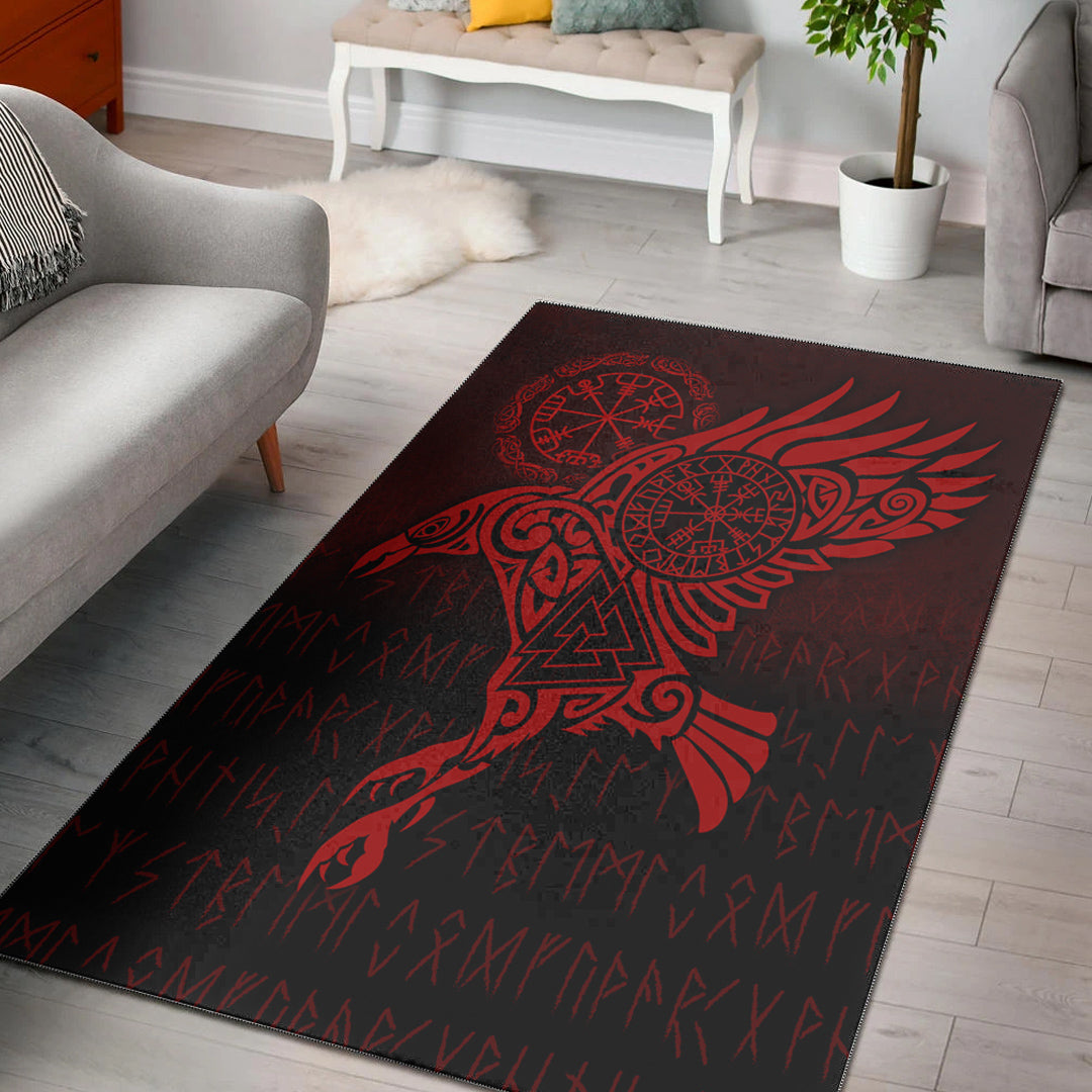 Viking Area Rug Raven Vegvisir Tattoo Red Version Area Rug RLT12 - Wonder Print Shop