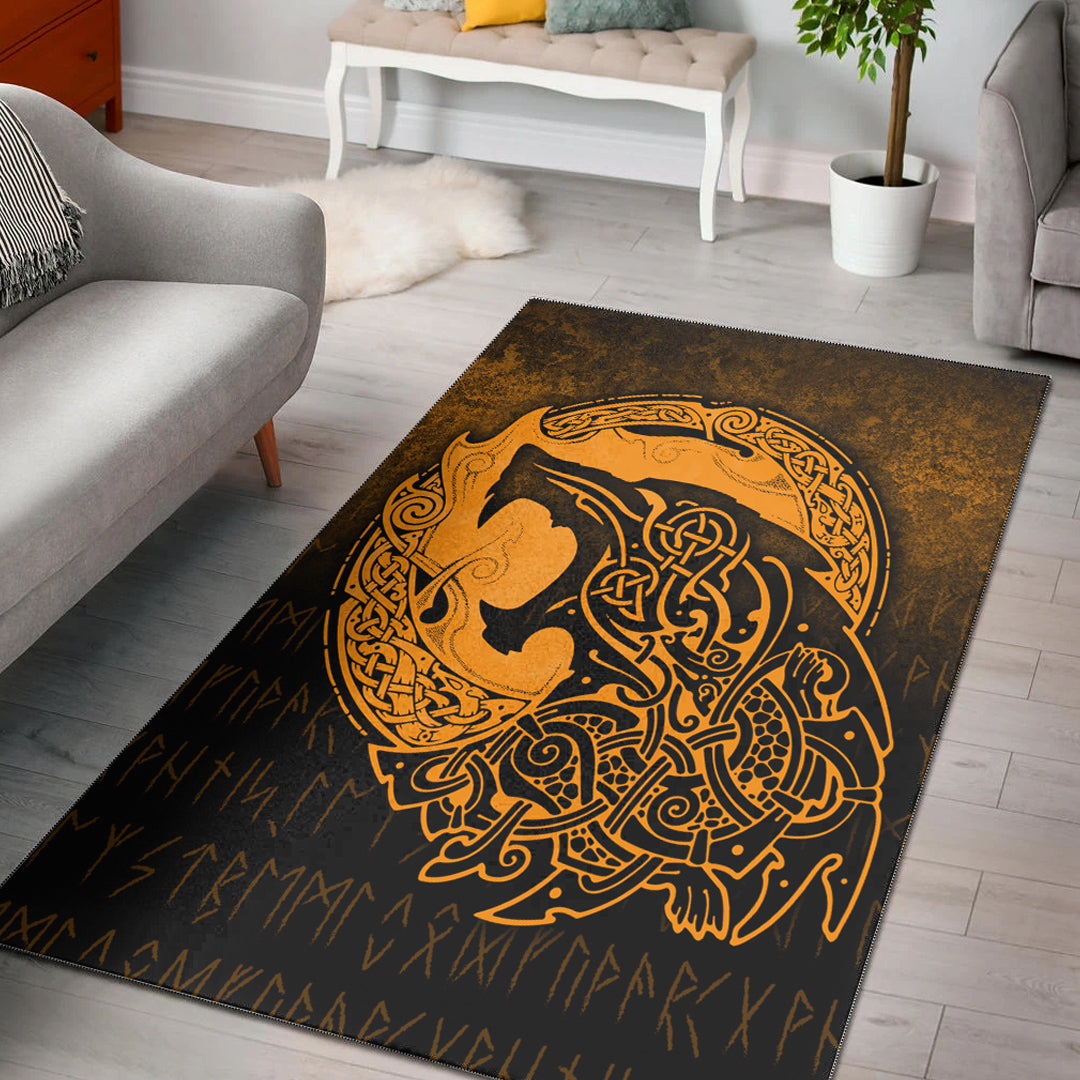 Viking Area Rug Fenrir Viking 3D Tattoo Gold Version Area Rug RLT12 - Wonder Print Shop