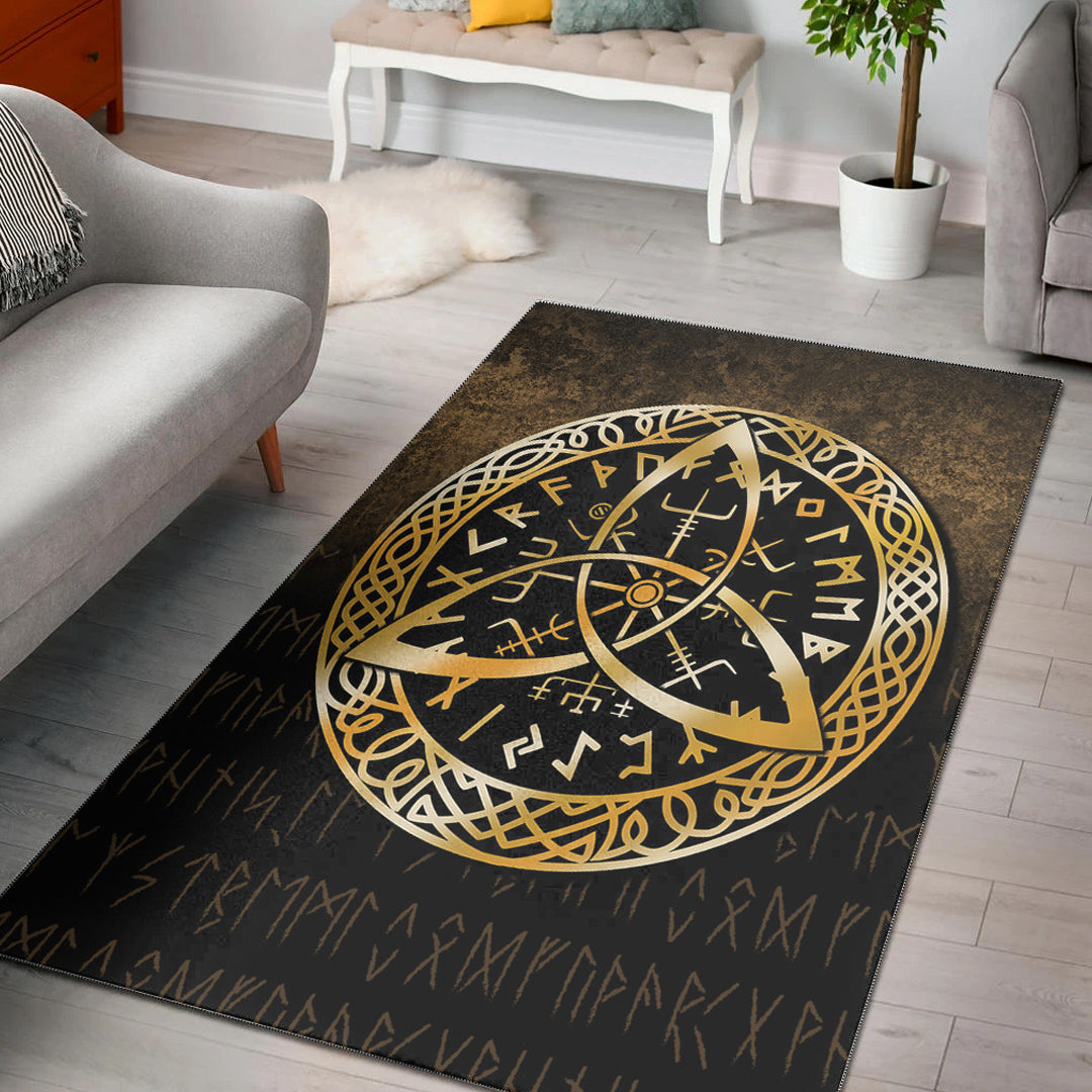 Viking Area Rug Vegvisir Nordic Viking Rune Gold Version Area Rug RLT12 - Wonder Print Shop