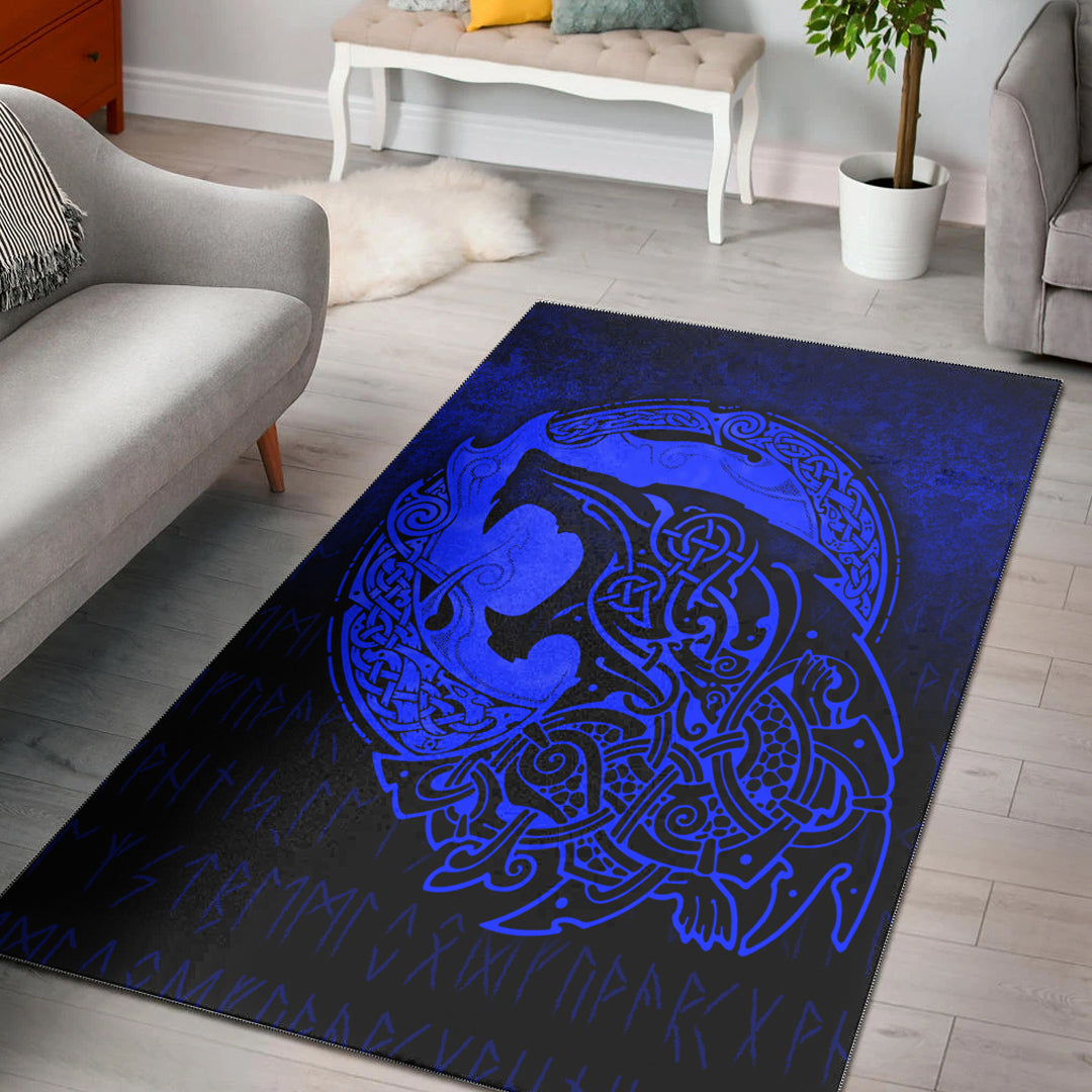 Viking Area Rug Fenrir Viking 3D Tattoo Blue Version Area Rug RLT12 - Wonder Print Shop