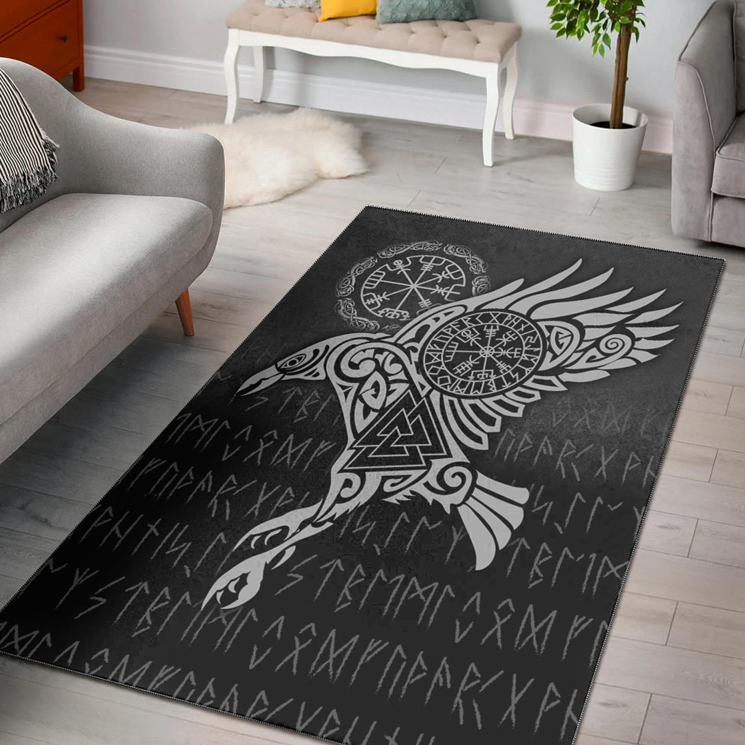 Viking Area Rug Raven Vegvisir Tattoo Special Version Area Rug RLT12 - Wonder Print Shop