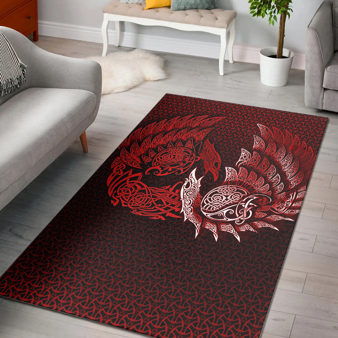 Viking Area Rug Ragnarok Huginn Muninn Red Version Area Rug RLT12 - Wonder Print Shop