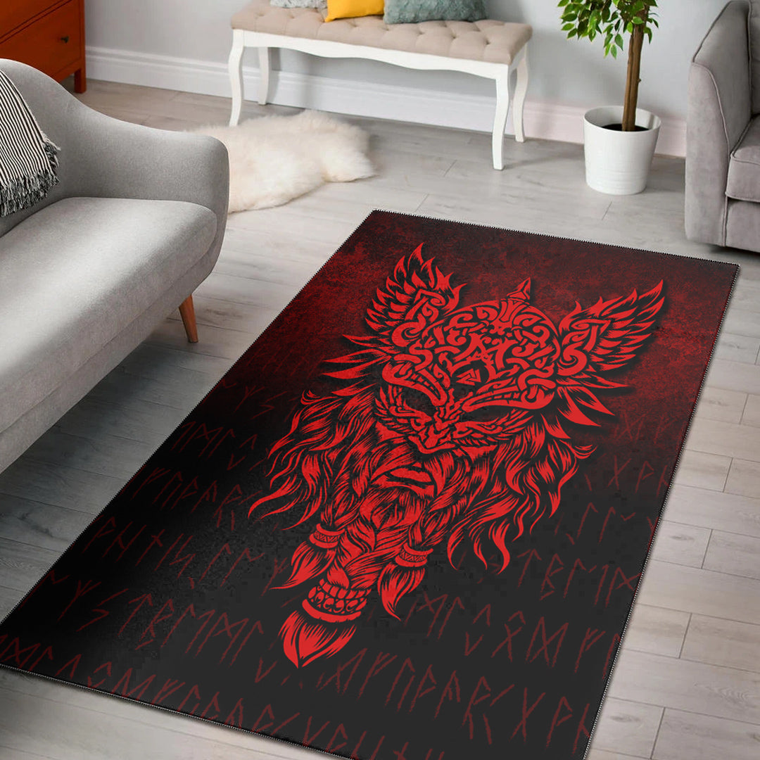 Viking Area Rug Odin The Allfather Asgard God and Chief Of Aesir Red Version Area Rug RLT12 - Wonder Print Shop