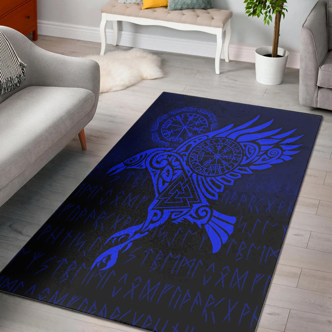 Viking Area Rug Raven Vegvisir Tattoo Blue Version Area Rug RLT12 - Wonder Print Shop