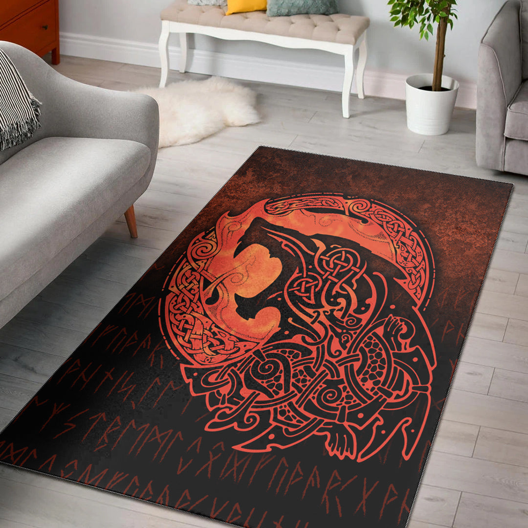 Viking Area Rug Fenrir Viking 3D Tattoo Orange Version Area Rug RLT12 - Wonder Print Shop