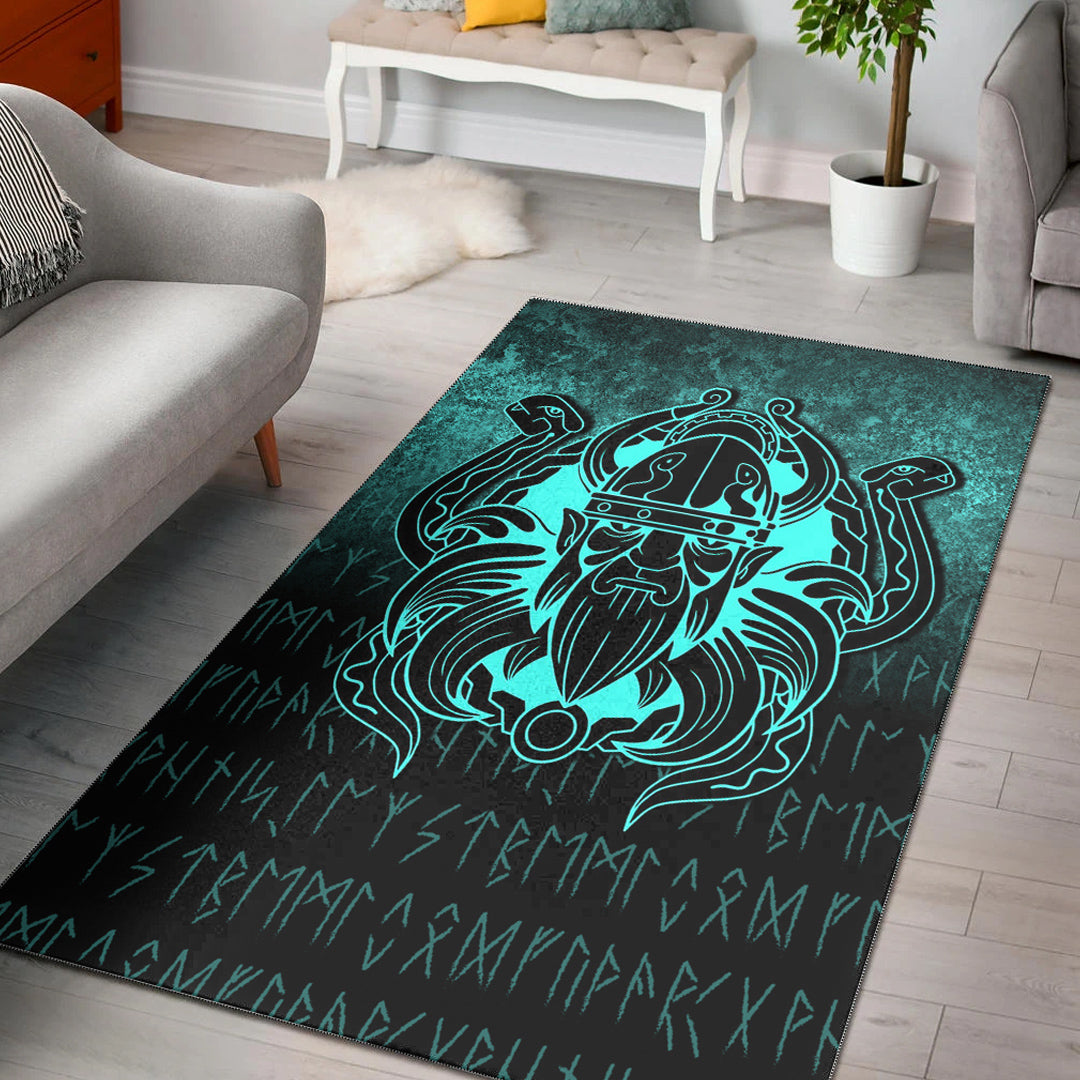 Viking Area Rug Nordic Warrior Valhalla Norse Cyan Version Area Rug RLT12 - Wonder Print Shop