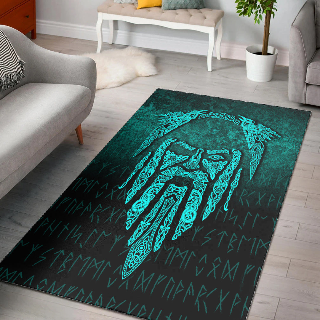 Viking Area Rug Eye of Odin Cyan Version Area Rug RLT12 - Wonder Print Shop