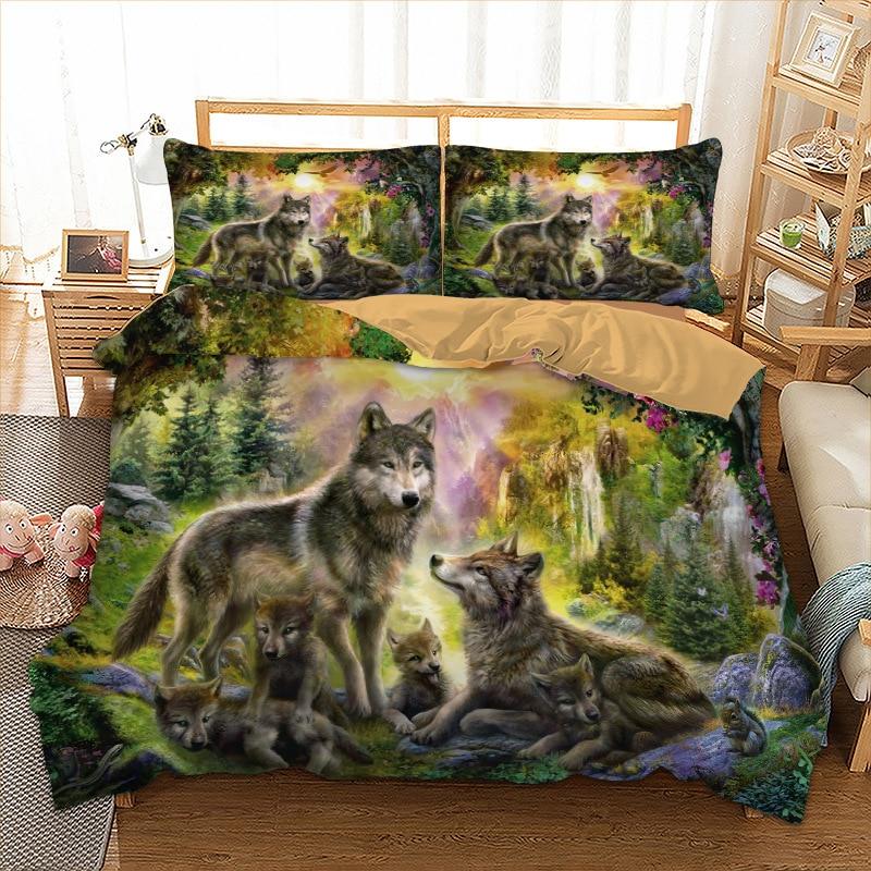 Native American Wolf Happiness Family In The Spring Forest Bedding Set LT10 - Wonder Print Shop