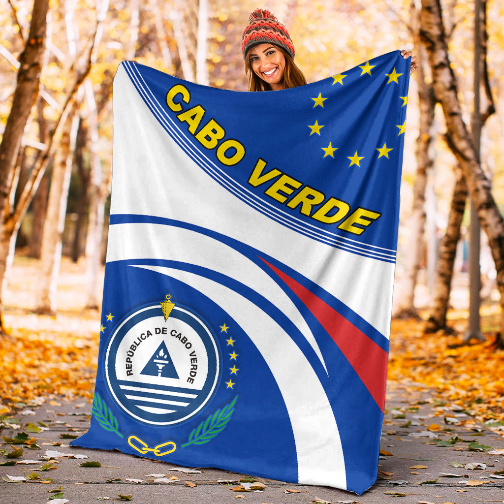 Cabo Verde premium blanket, blue and white flag with stars and emblem