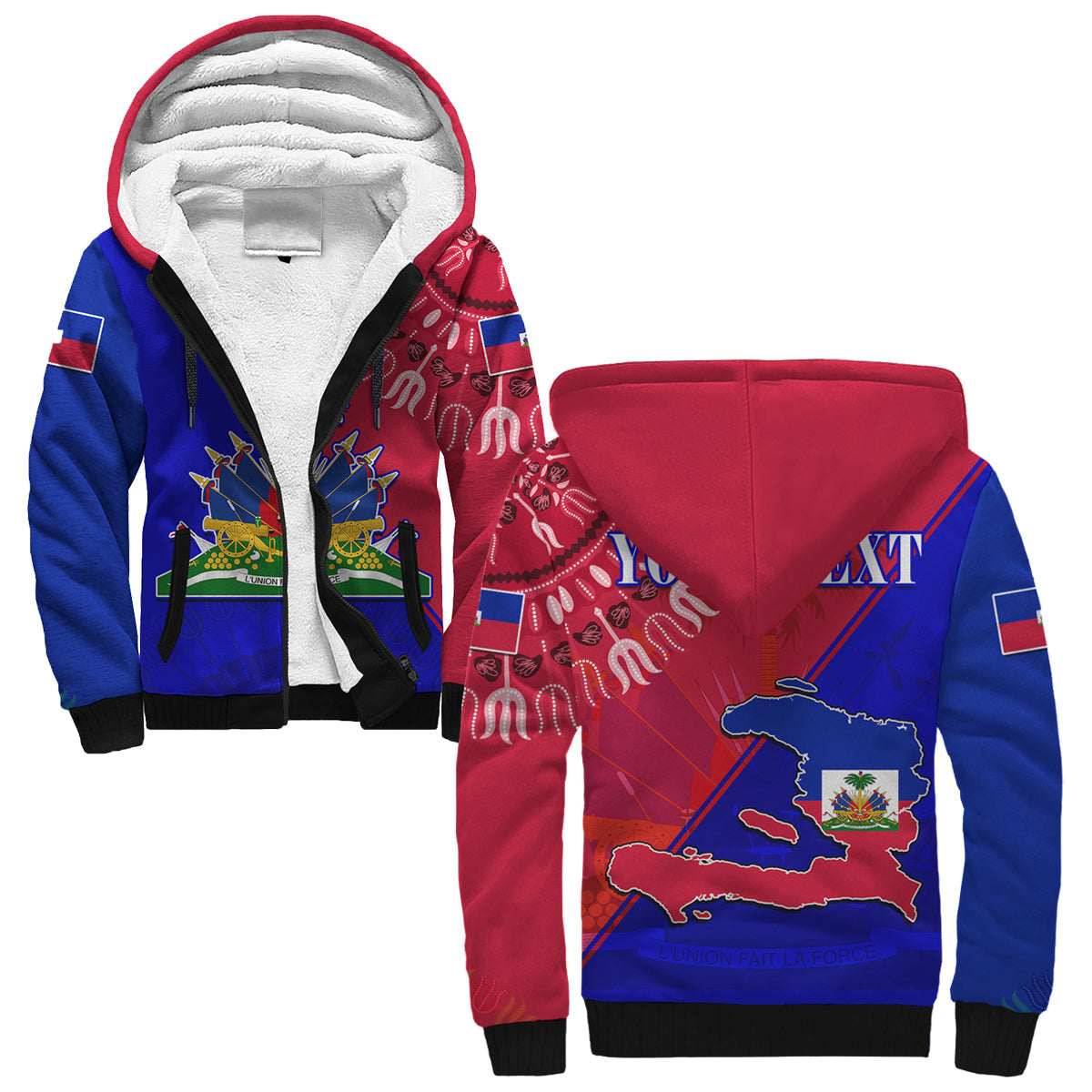 (Custom Personalised) Haiti Sherpa Hoodie Haiti Flag Dashiki Simple Style - Wonder Print Shop