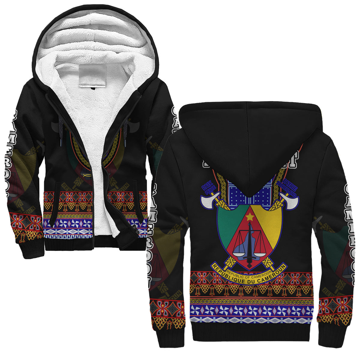 (Custom Personalised) Cameroon Sherpa Hoodie Atoghu Pattern Black Style - Wonder Print Shop