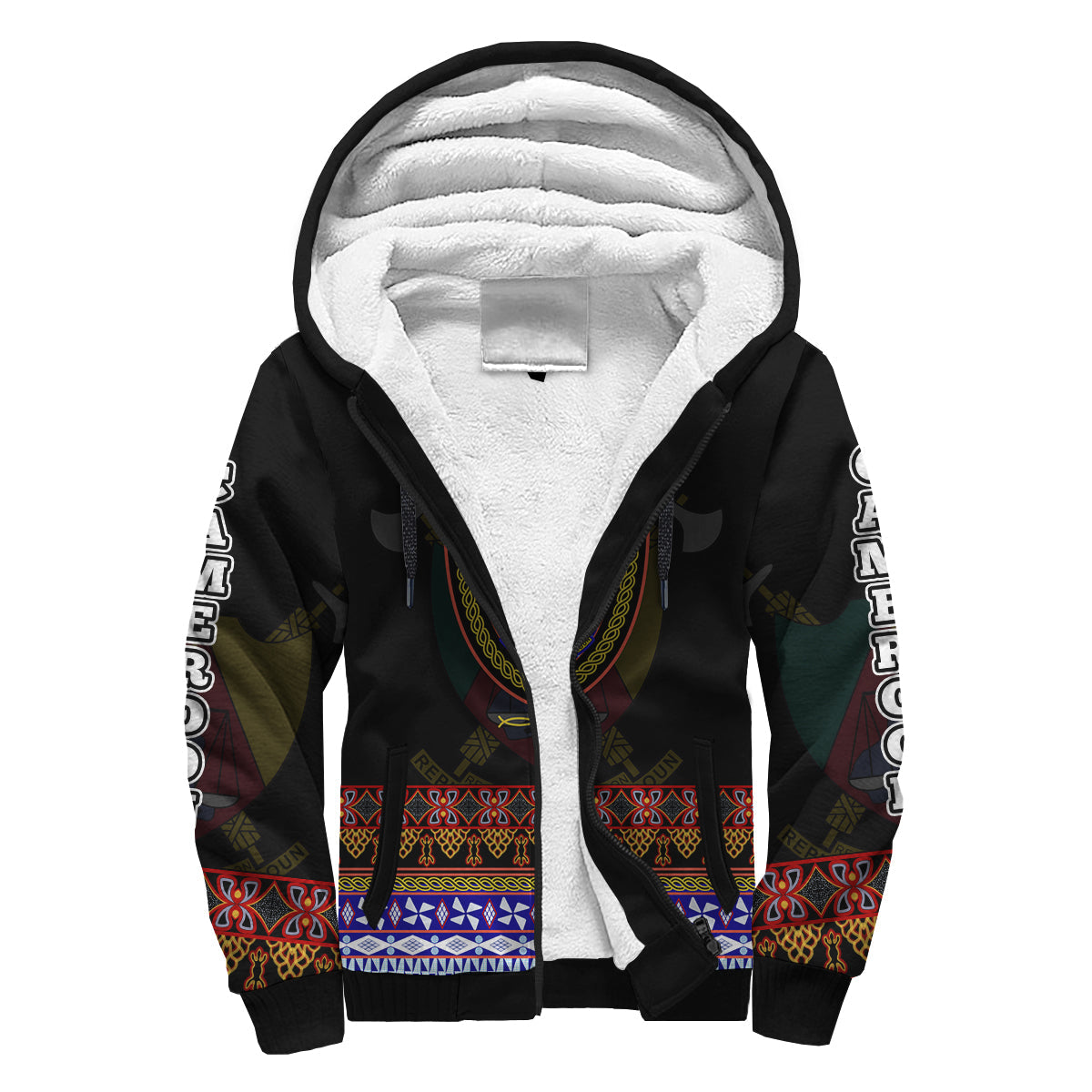 Cameroon Sherpa Hoodie Atoghu Pattern Black Style - Wonder Print Shop