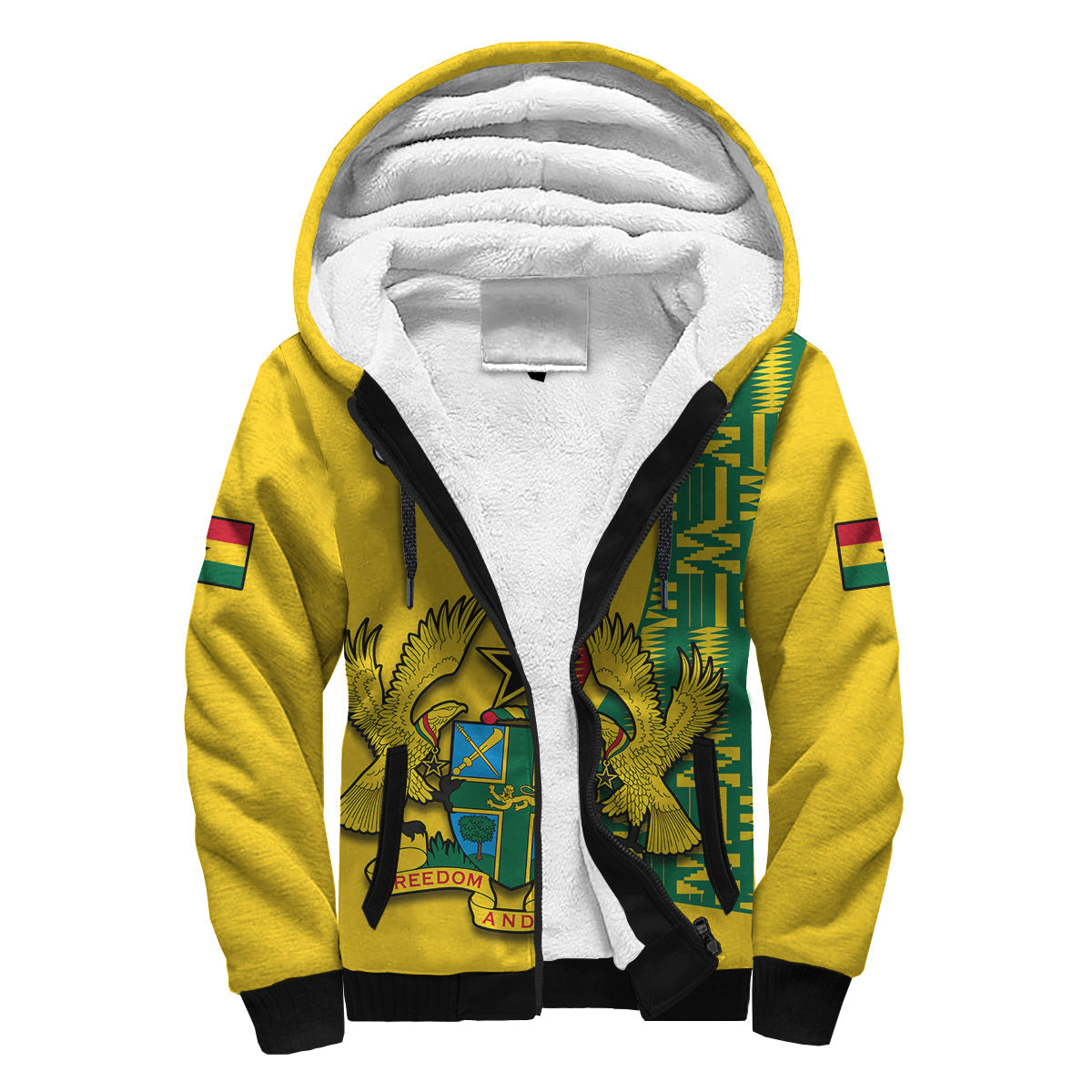 (Custom Personalised) Ghana Sherpa Hoodie Ghanan Coat Of Arms Mix Kente Pattern - Wonder Print Shop