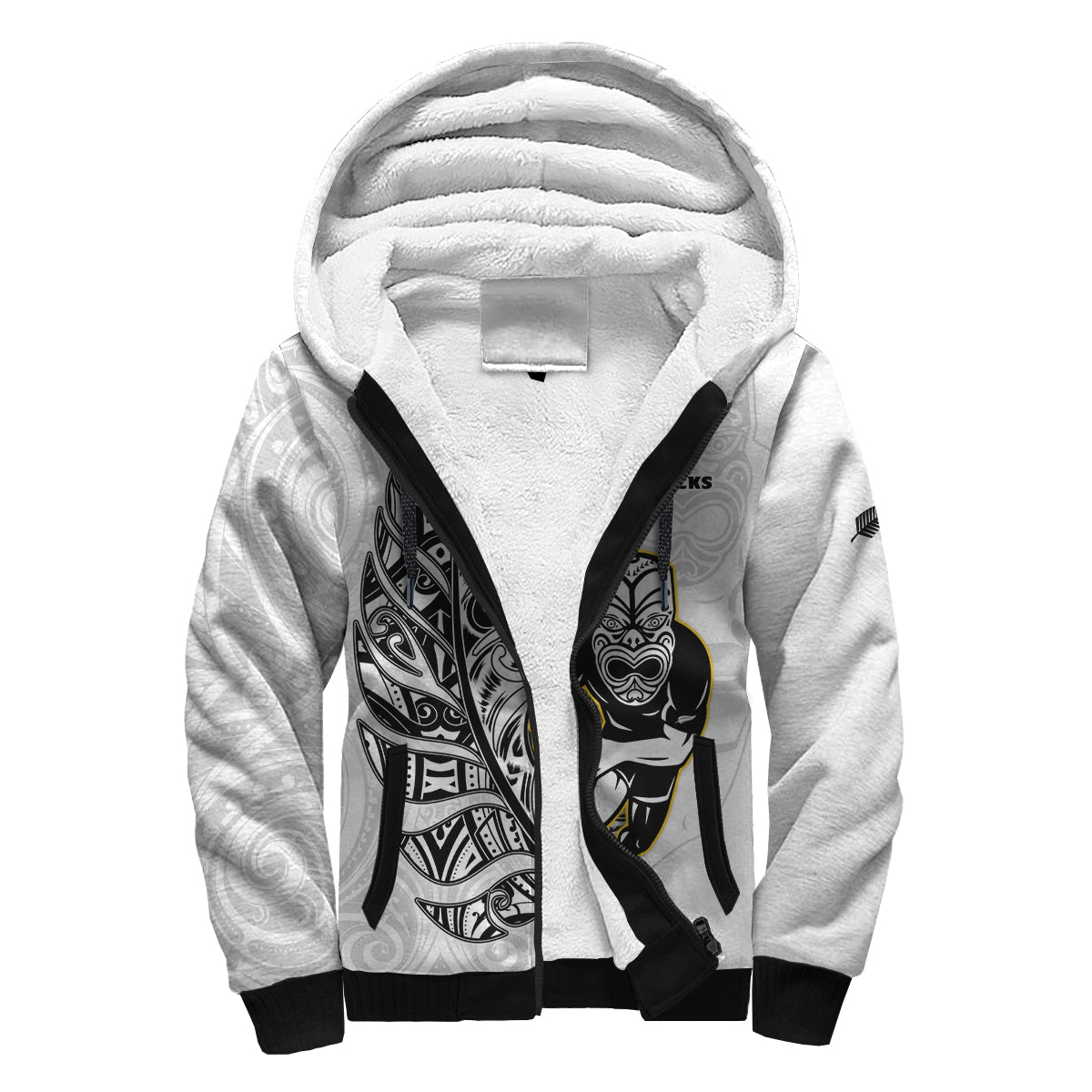 New Zealand 2022 Rugby Sherpa Hoodie All Black Silver Fern Maori Pattern Version White - Wonder Print Shop