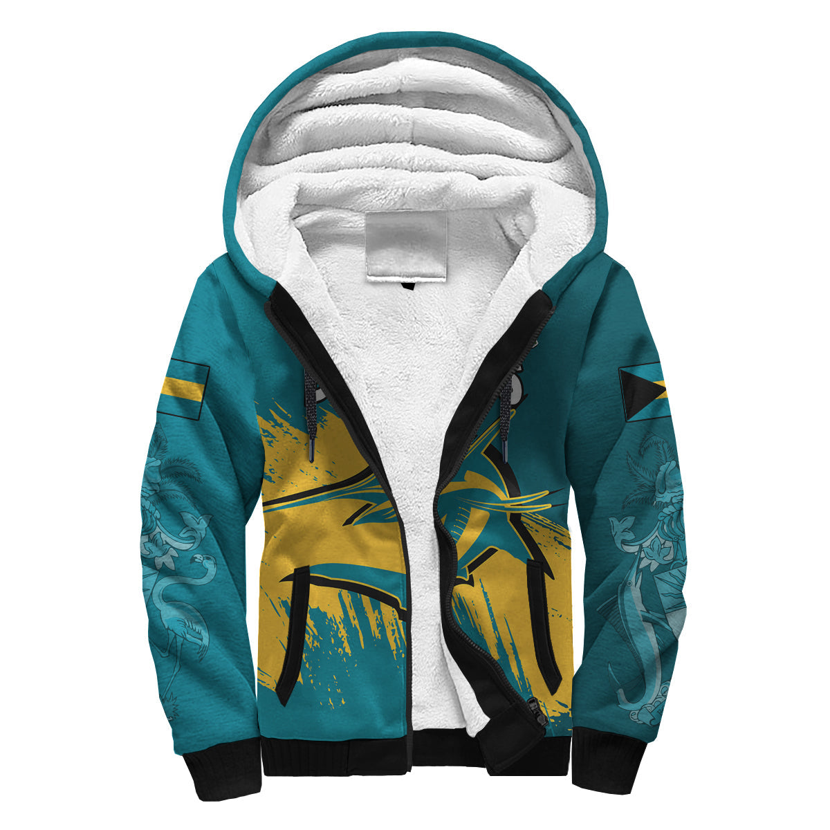 Bahamas Sherpa Hoodie Blue Marlin With Bahamian Coat Of Arms - Wonder Print Shop