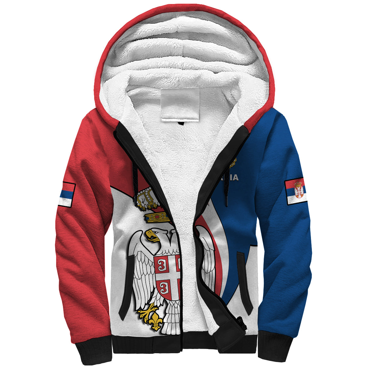 Serbia Sherpa Hoodie Happy Serbian Statehood Day With Coat Of Arms - Wonder Print Shop